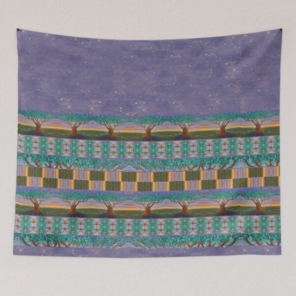 Item preview, Night Sky Bohemian Pattern of Rainbow Sunset with Tree and Stars designed and sold by WatersEdgeGal.