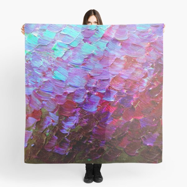 MERMAID SCALES Colorful Ombre Abstract Acrylic Impasto Painting Violet Purple Plum Ocean Waves Art Scarf