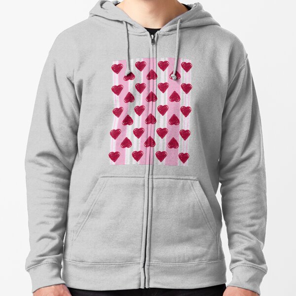 pink zip up hoodie with red hearts