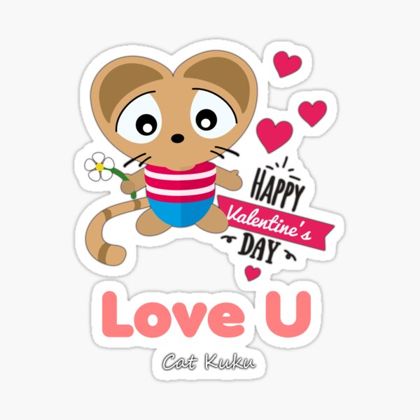 Love U Valentine's day Cat Kuku Sticker
