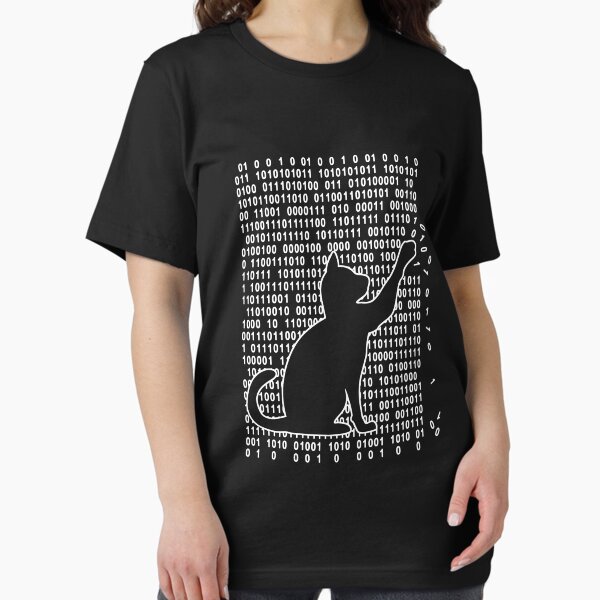 Vista previa del artículo con la obra «Gato gracioso está jugando con código binario», diseñado y vendido por stoneyy.