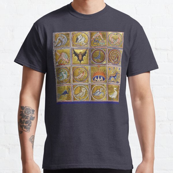 MEDIEVAL BESTIARY, FANTASTIC ANIMALS IN GOLD RED BLUE COLORS Classic T-Shirt