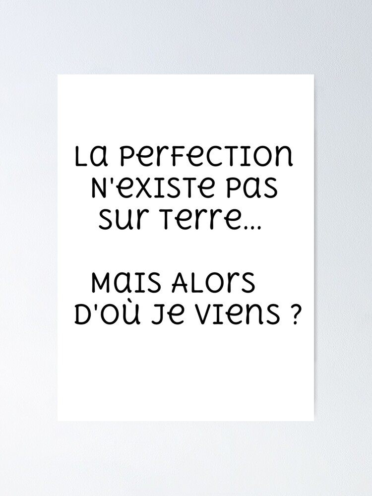 Poster La Perfection N Existe Pas Sur Terre Mais Alors D Ou Je Viens Par Hamzaltg Redbubble