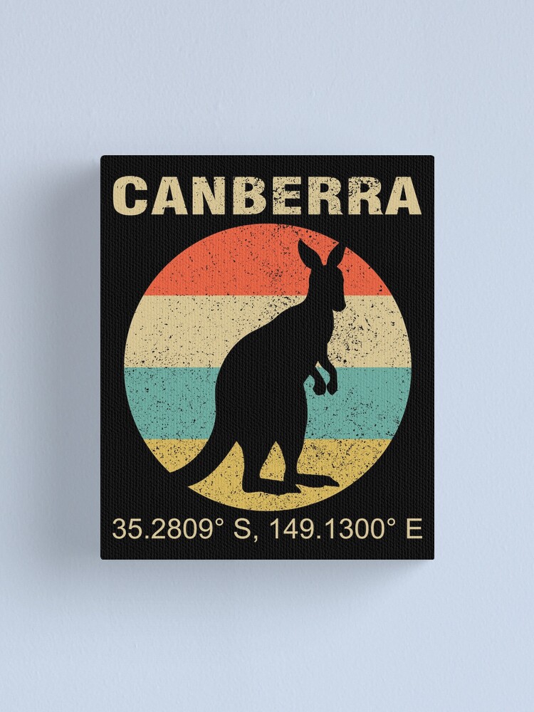 Canberra Australien Vintage Retro Kanguru Mit Gps Koordinaten Leinwanddruck Von Bullish Bear Redbubble