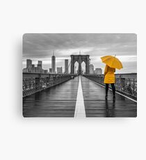Tourist on Brooklyn bridge Canvas Print