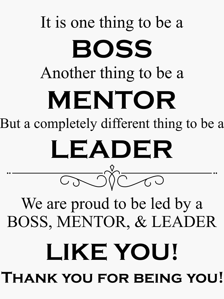 "Boss Thank You Mentor Leader Thanks" Sticker for Sale by SimplyDefined ...