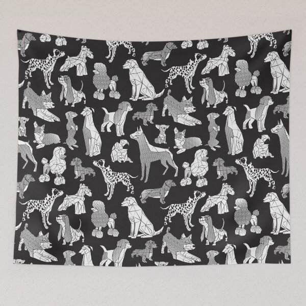 Item preview, Geometric sweet wet noses // black background white dogs designed and sold by SelmaCardoso.