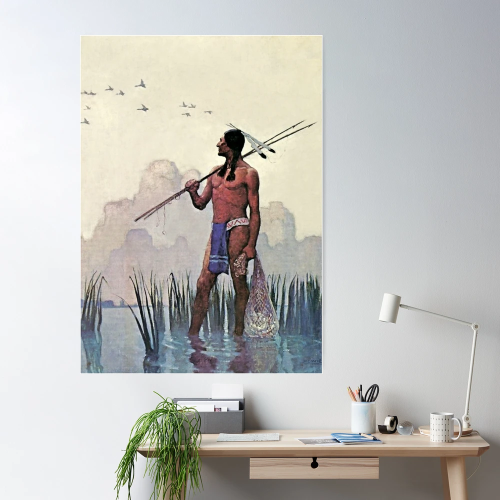 N C Wyeth Western Painting “Indian Spear Fishing”  Poster for