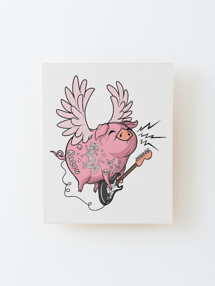 Alternate view of Pigs Rock! - Flying pig playing guitar Mounted Print