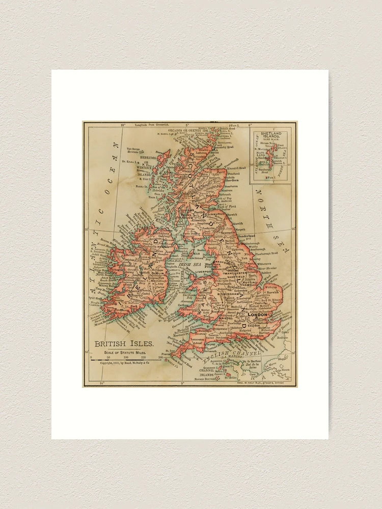 Vintage 1900 Map of The British Isles 