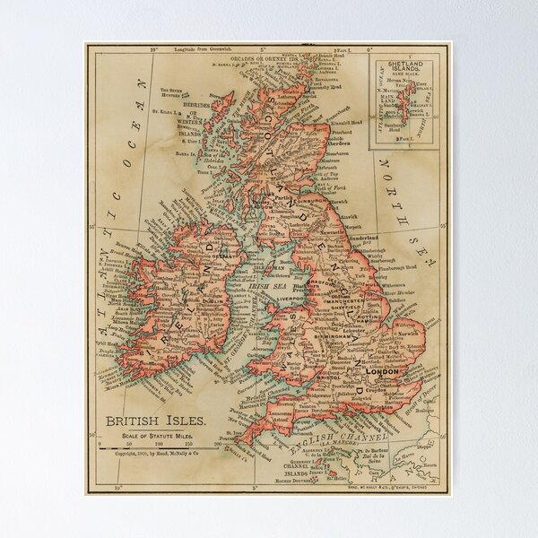 Vintage 1900 Map of The British Isles Poster