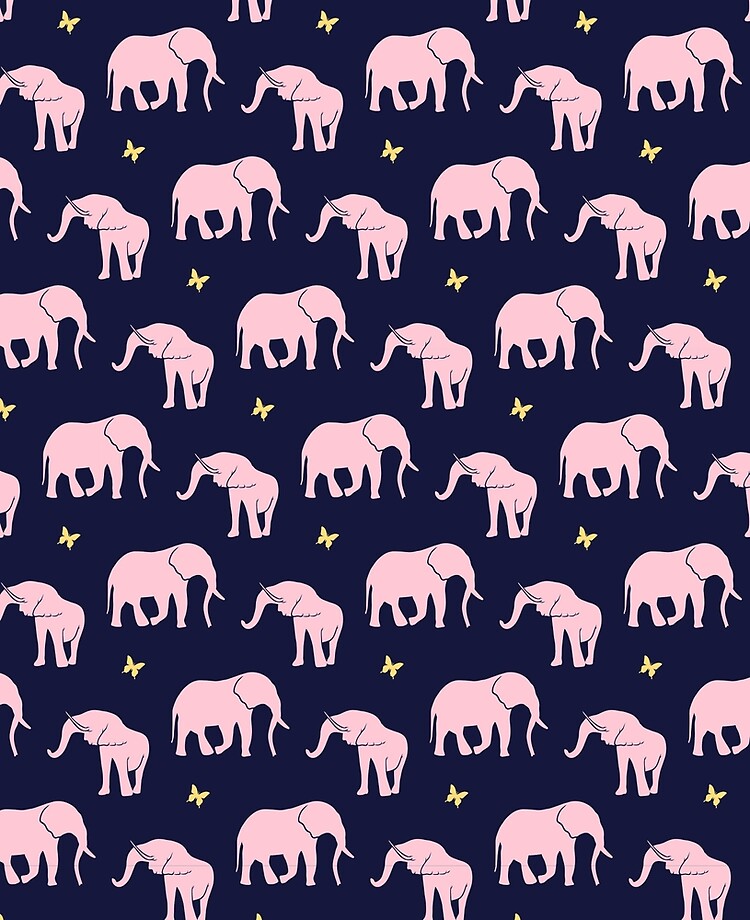Elephant Animals Patterns Pink Color Blue Background