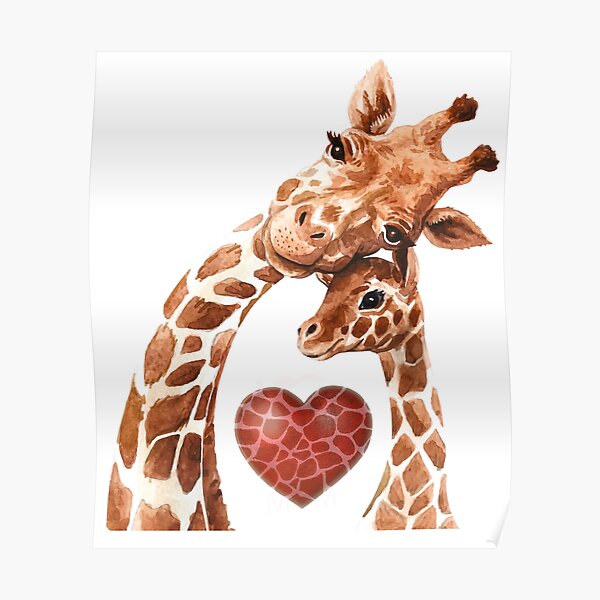 Giraffe Mom Heart Baby Giraffes Lover Poster