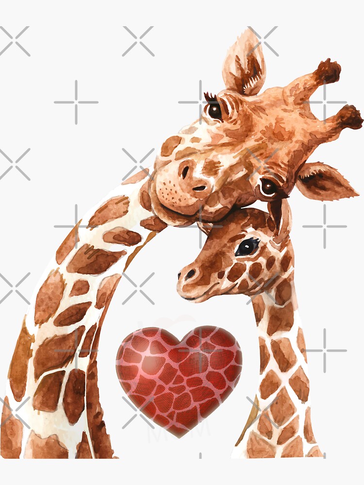 "Giraffe Mom Heart Baby Giraffes Lover" Sticker for Sale by AllWellia