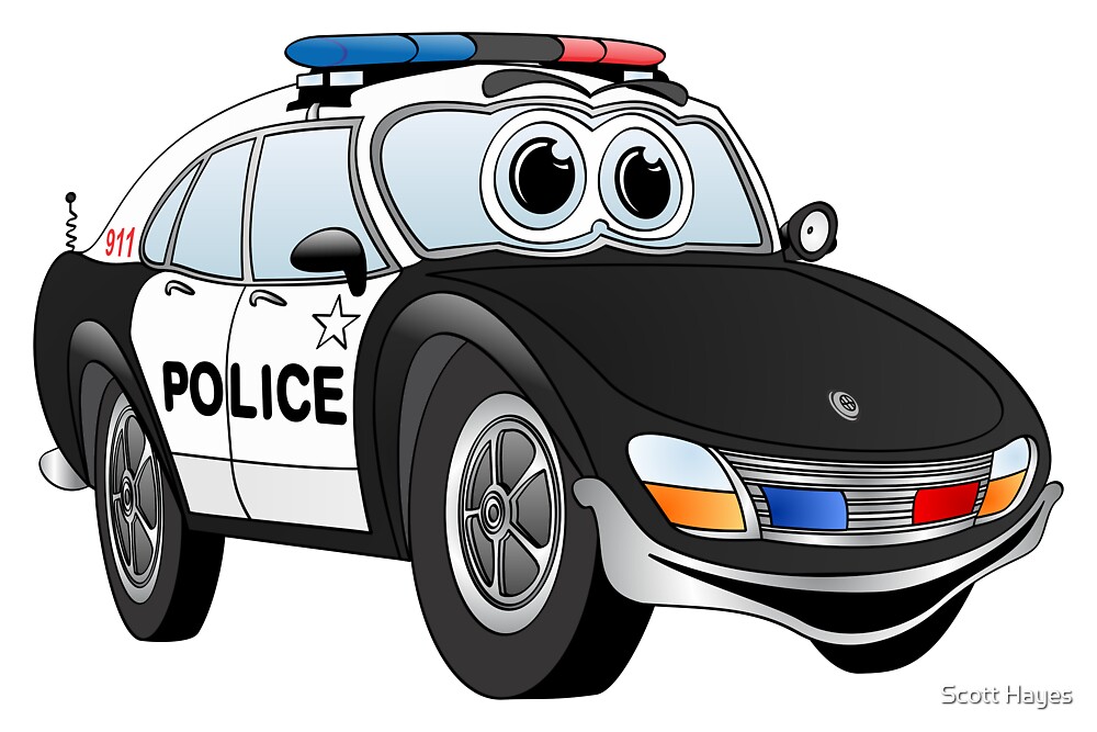 Black and White Police Car Cartoon