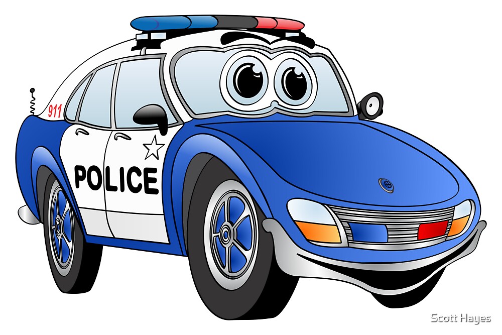 Blue and White Police Car Cartoon