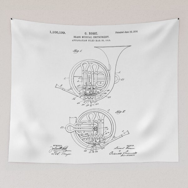 Item preview, Brass Musical Instrument Horn Patent - Black designed and sold by InkedArtPrints.