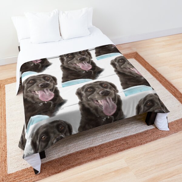 Smiling Happy Chocolate Labrador Retriever and Frisbee Comforter