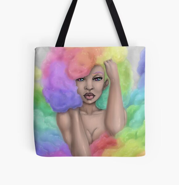 Rainbow Dream| Beautiful Black Fantasy Art | Black women art All Over Print Tote Bag
