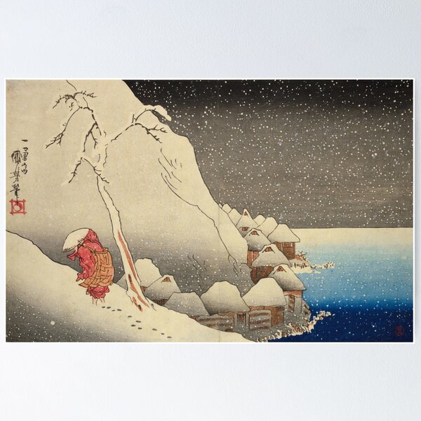 Nichiren in Snow at Tsukahara on Sado Island by Kuniyoshi, 1830