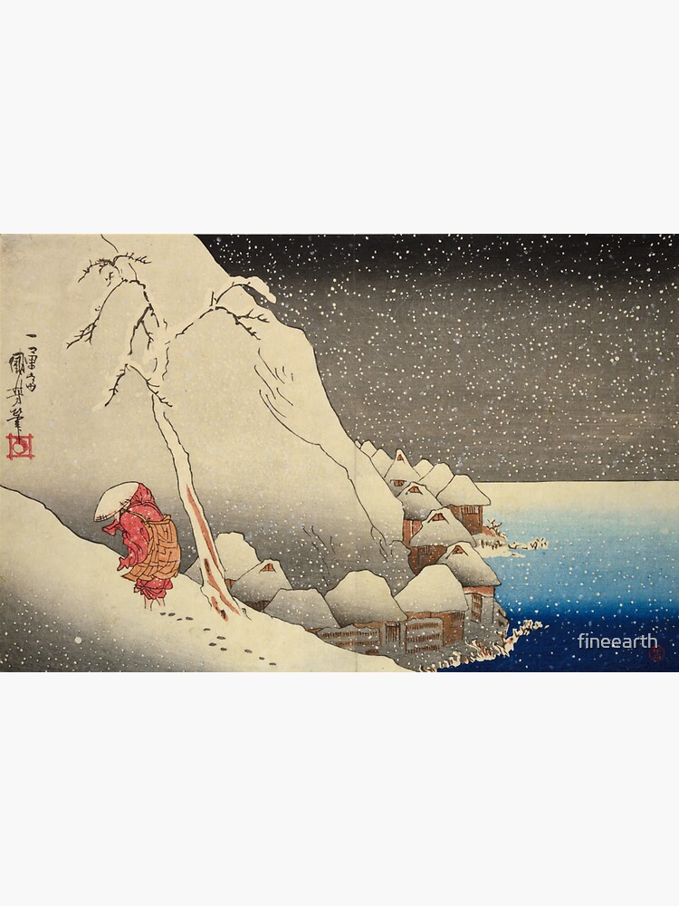 Nichiren in Snow at Tsukahara on Sado Island by Kuniyoshi, 1830