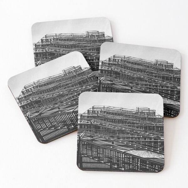 Item preview, Exterior Fire Escape Stairs on Brick Building - black and white designed and sold by Kendall Anderson.