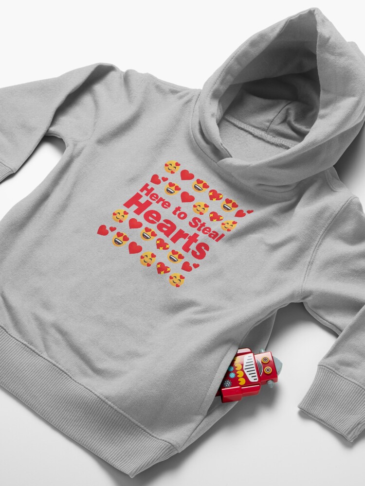 Alternate view of Here to Steal Hearts Emoji Lovely Valentines saying Toddler Pullover Hoodie