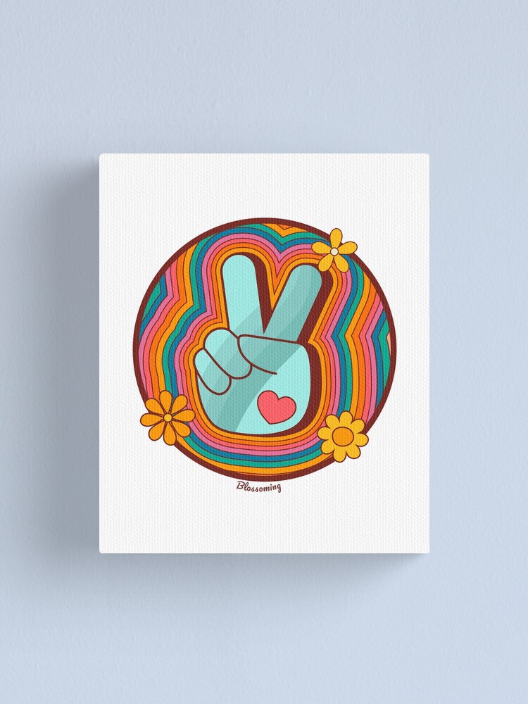 Download Peace Sign Retro Cool Cute Colorful Rainbow Hand Vintage Fashion Peace Happy Mood Emoji Canvas Print By Blossomingco Redbubble