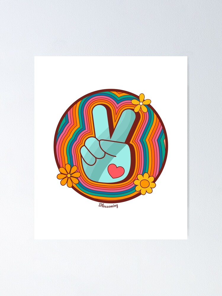 Download Peace Sign Retro Cool Cute Colorful Rainbow Hand Vintage Fashion Peace Happy Mood Emoji Poster By Blossomingco Redbubble