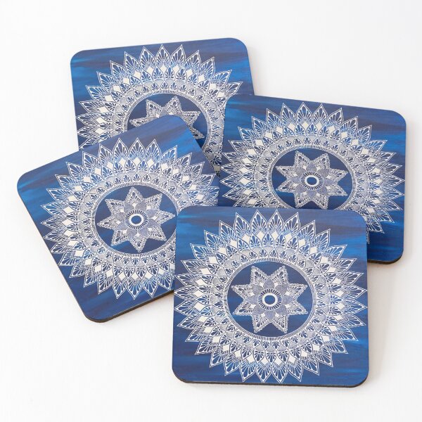 Item preview, White Mandala on Blue background designed and sold by ChloeT10.