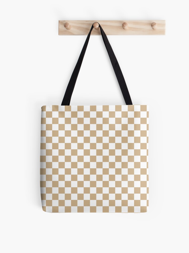 White and Tan Brown Checkerboard Backpack