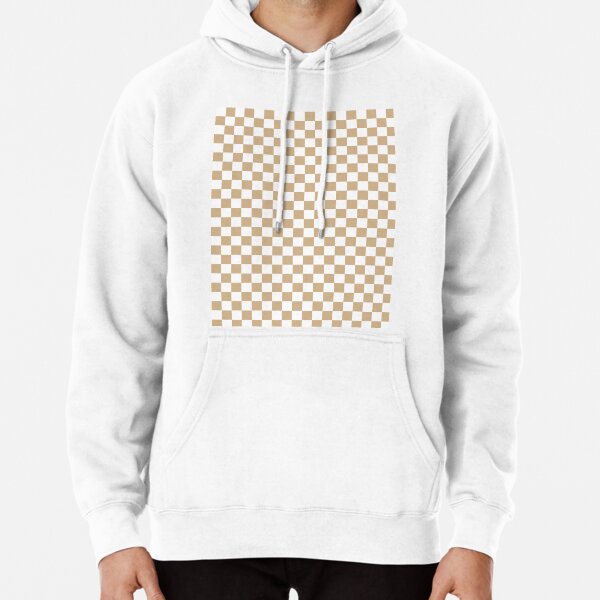 White and Tan Brown Checkerboard Pullover Hoodie