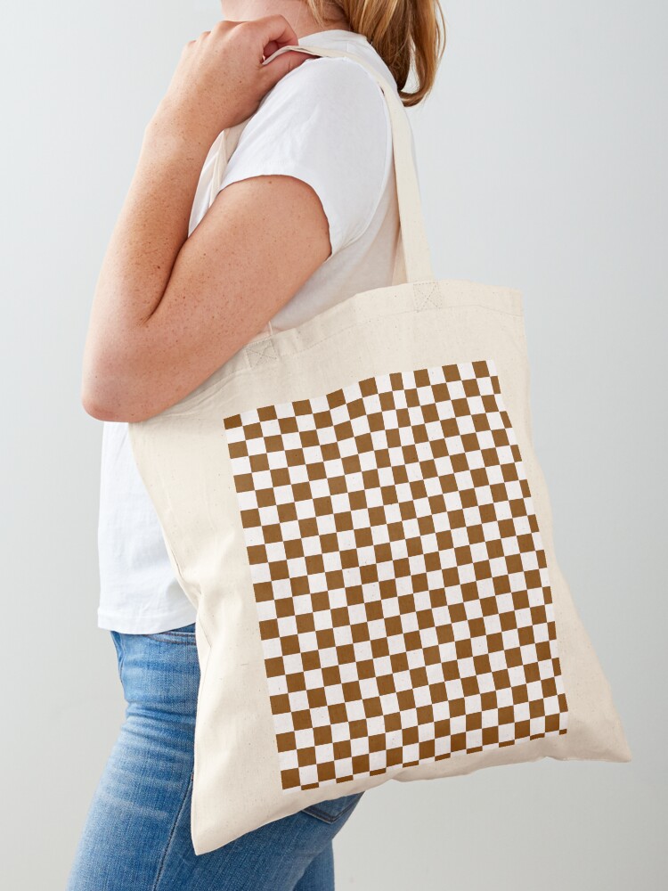 Retro Daisy Checkered Tote Bag Pink and Orange Checkerboard 