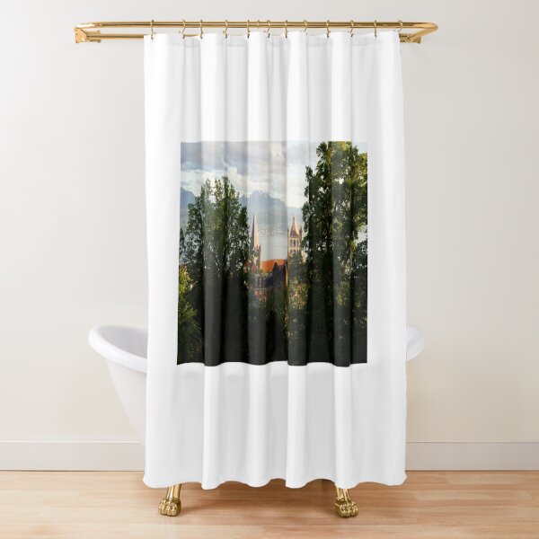 Lausanne Cathedral from Sauvabelin Tower, Lausanne, Switzerland Shower Curtain