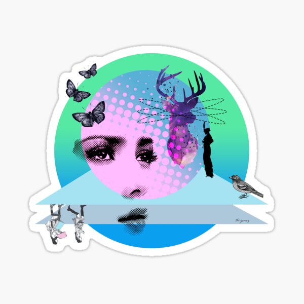 Surreal composition with face, deer and characters Sticker