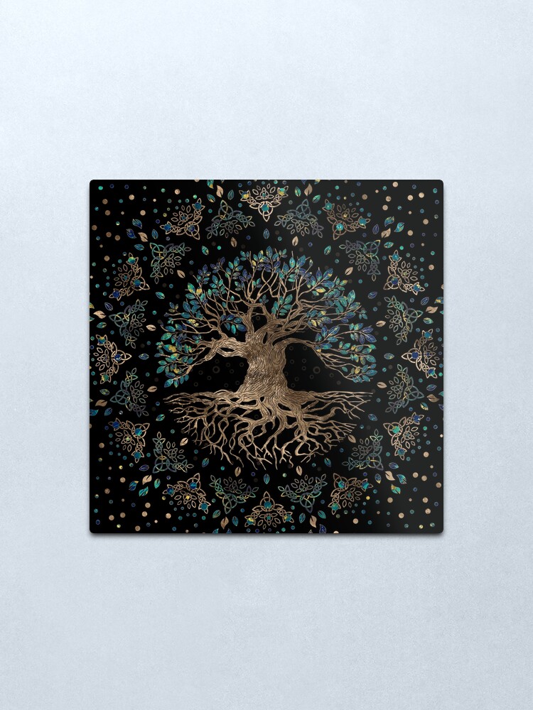 Alternate view of Tree of life -Yggdrasil Golden and Marble ornament Metal Print
