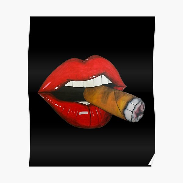 Sexy Women Smoke Cuban Cigar Red Lips Smoking Poster For Sale By Paulrees465 Redbubble 