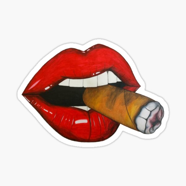 Sexy Women Smoke Cuban Cigar Red Lips Smoking  Sticker