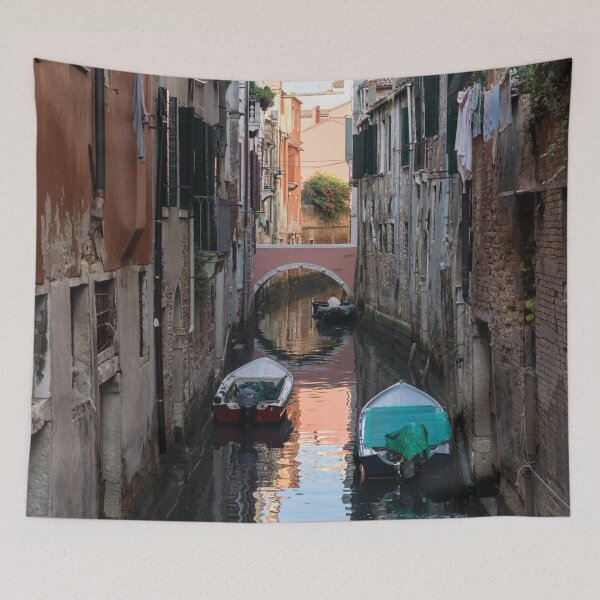 Item preview, Classic Venetian - Pink Bridge Small Canal and Moored Motorboats designed and sold by Georgia Mizuleva.