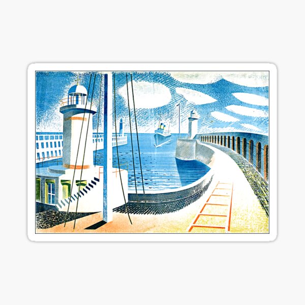 Ravilious - New Haven Harbor, fine art painting Sticker