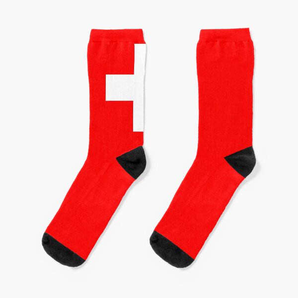 WHITE CROSS. On RED. Swiss. Switzerland. Swiss Flag, Flag of Switzerland, White Cross, Swiss Confederation. Socks