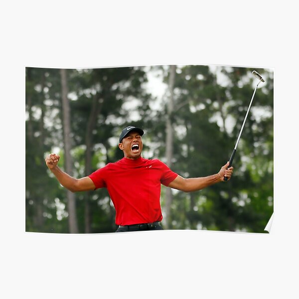 Tiger Woods celebrating his victory at the Masters Poster
