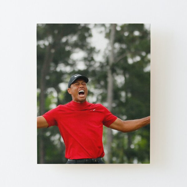 Tiger Woods celebrating his victory at the Masters Wood Mounted Print
