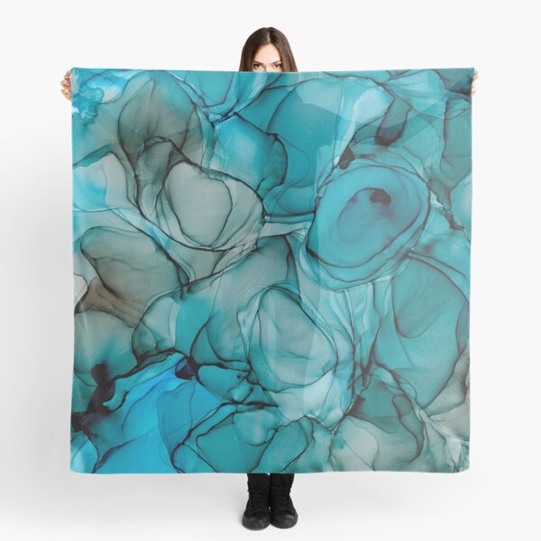 Blue Petals: Original Abstract Alcohol Ink Painting Scarf