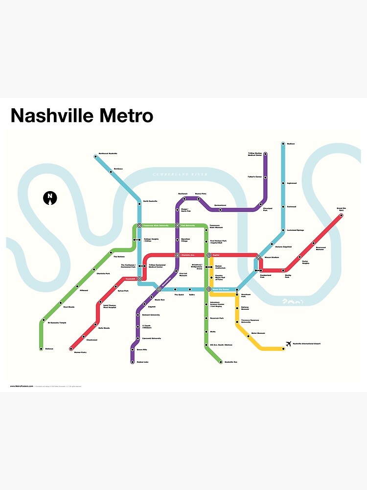 Nashville Metro (Fantasy Subway Map, Nashville, Tennessee) by MetroPosters