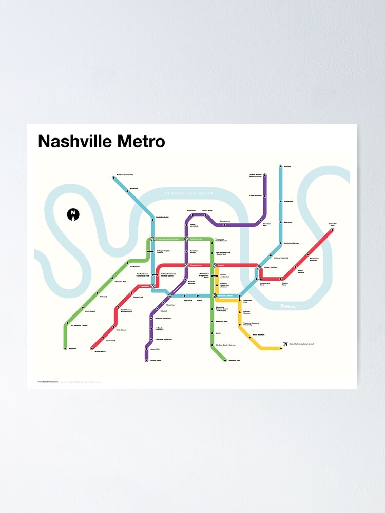 Alternate view of Nashville Metro (Fantasy Subway Map, Nashville, Tennessee) Poster