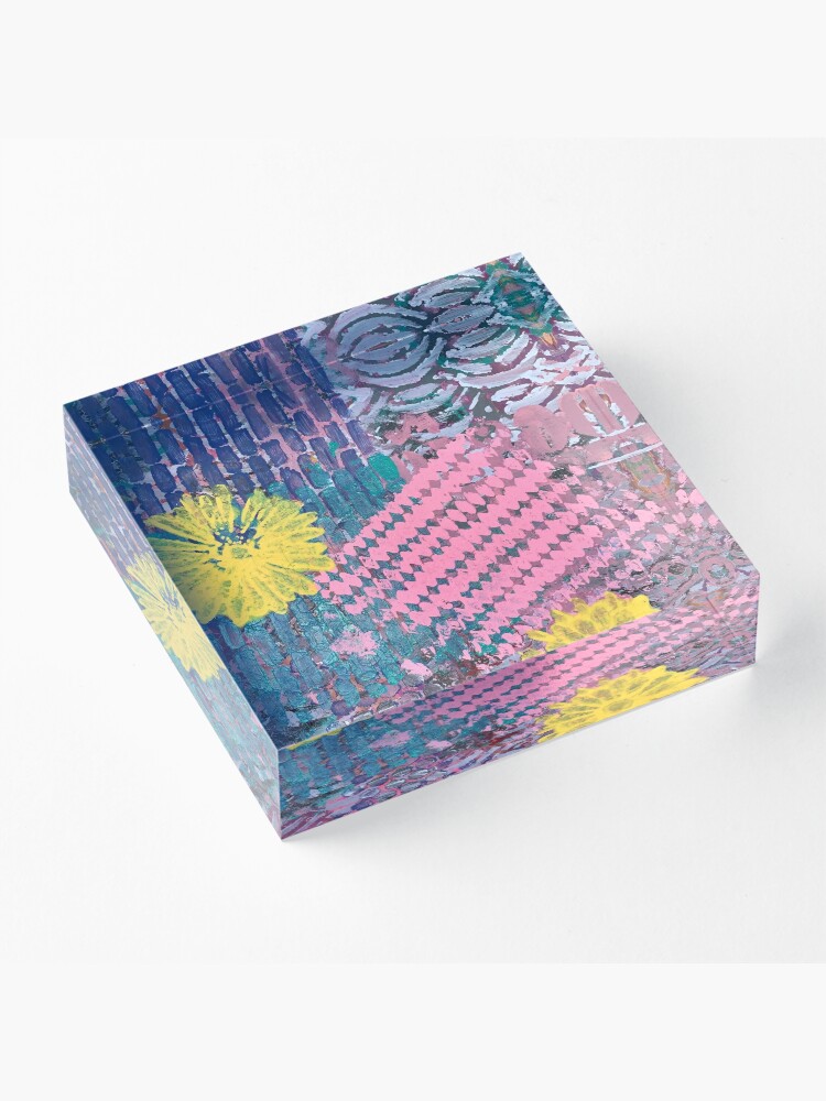 Alternate view of Yellow Flowers in Pink and Purple Fields Acrylic Block