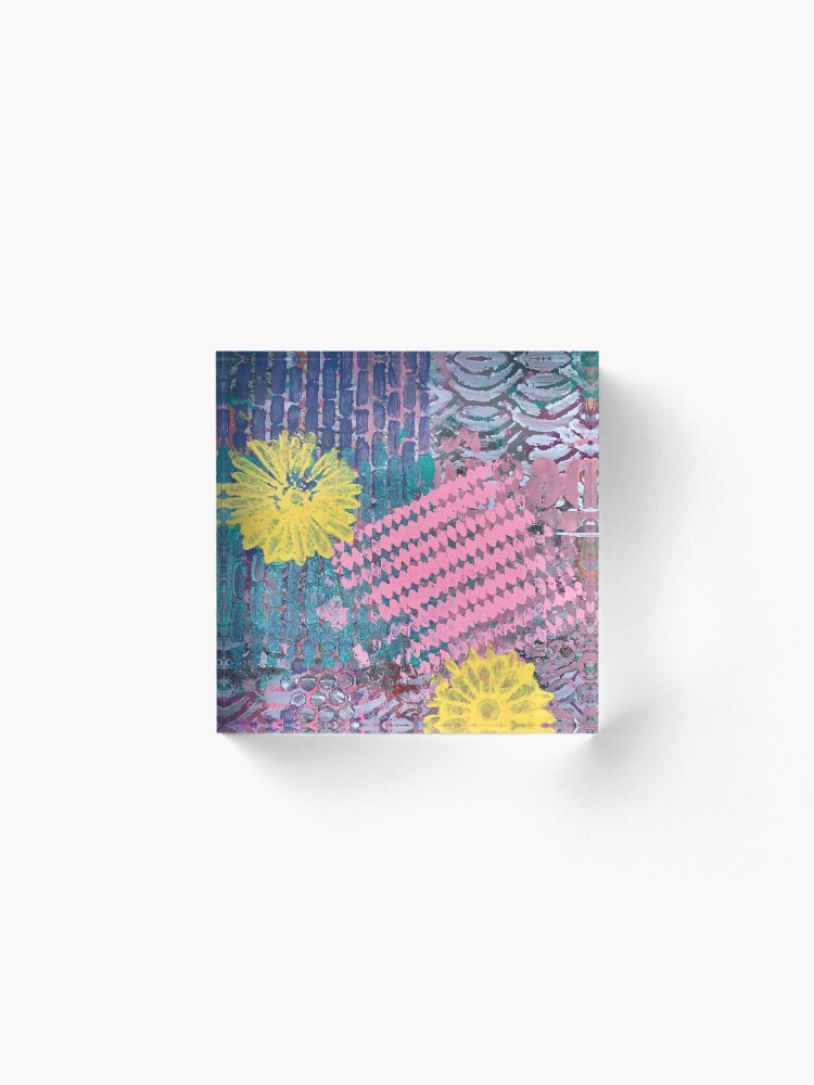 Alternate view of Yellow Flowers in Pink and Purple Fields Acrylic Block