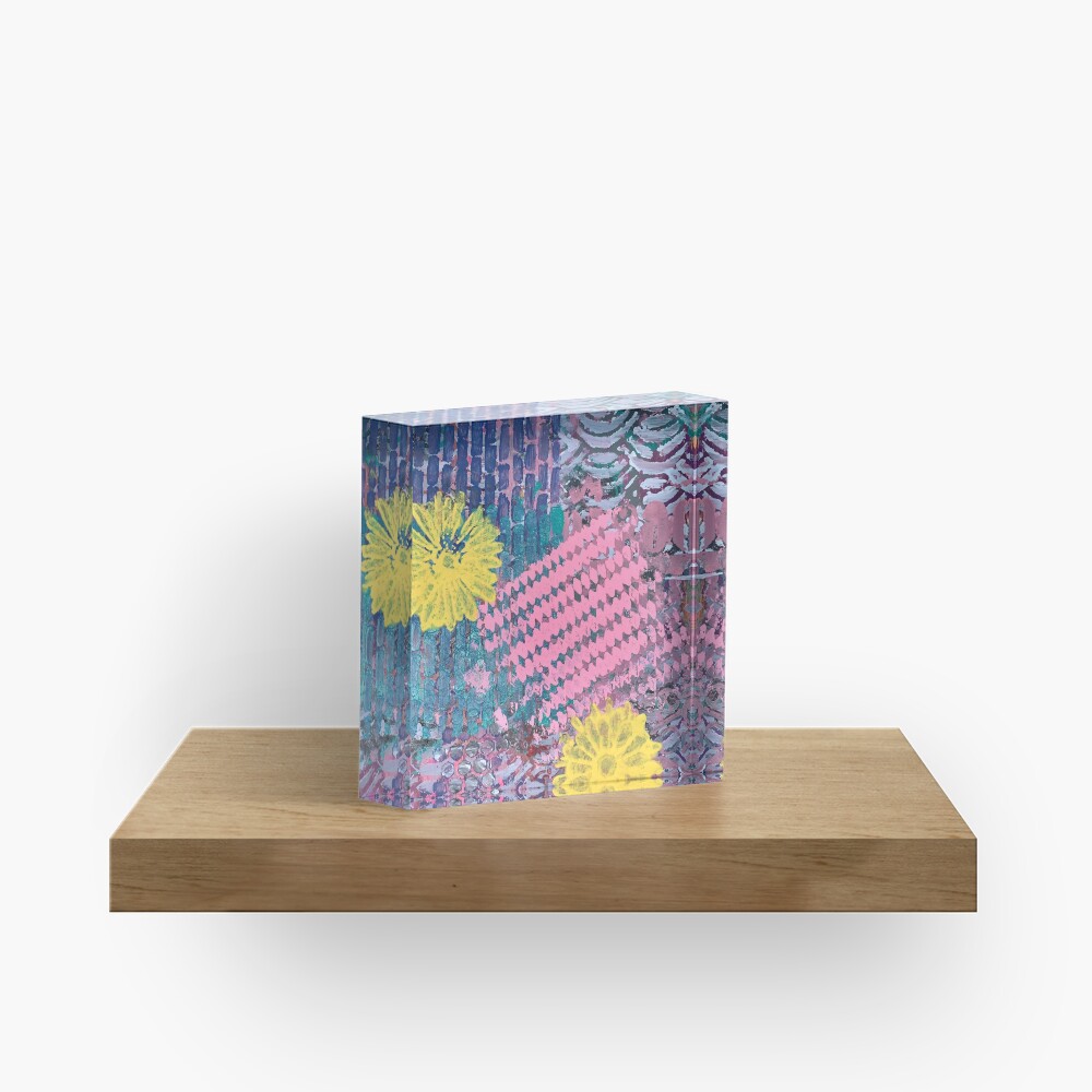 Yellow Flowers in Pink and Purple Fields Acrylic Block