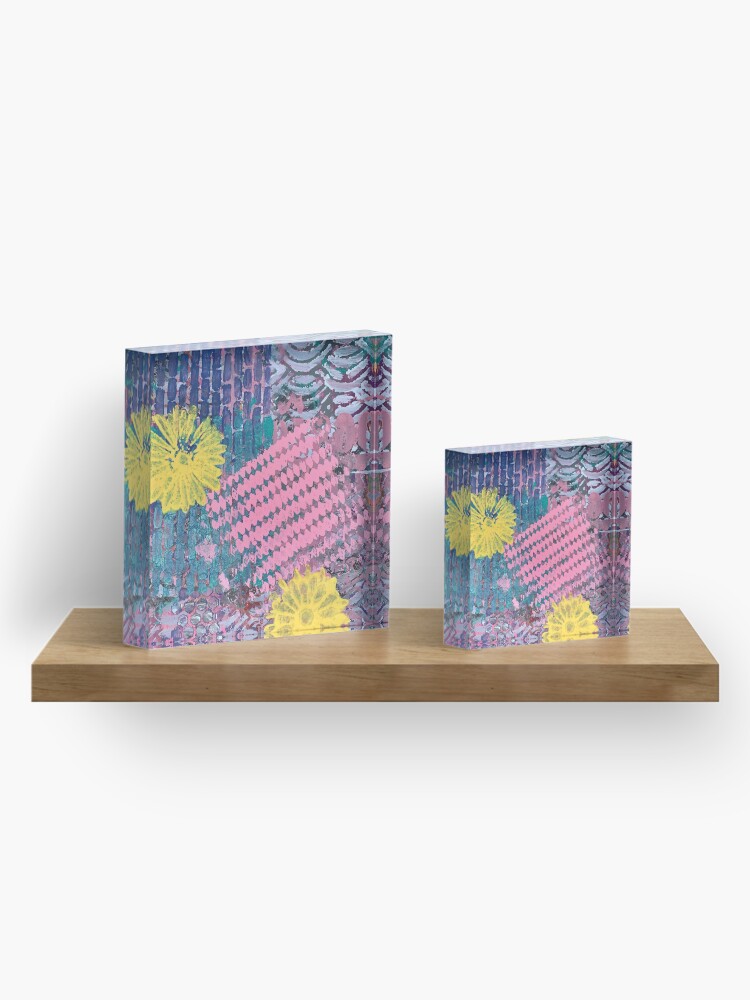 Alternate view of Yellow Flowers in Pink and Purple Fields Acrylic Block